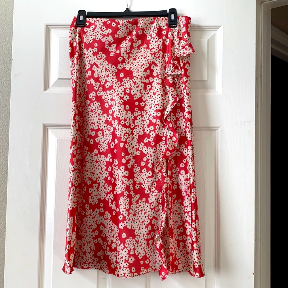 Socialite satin coral and pink floral skirt